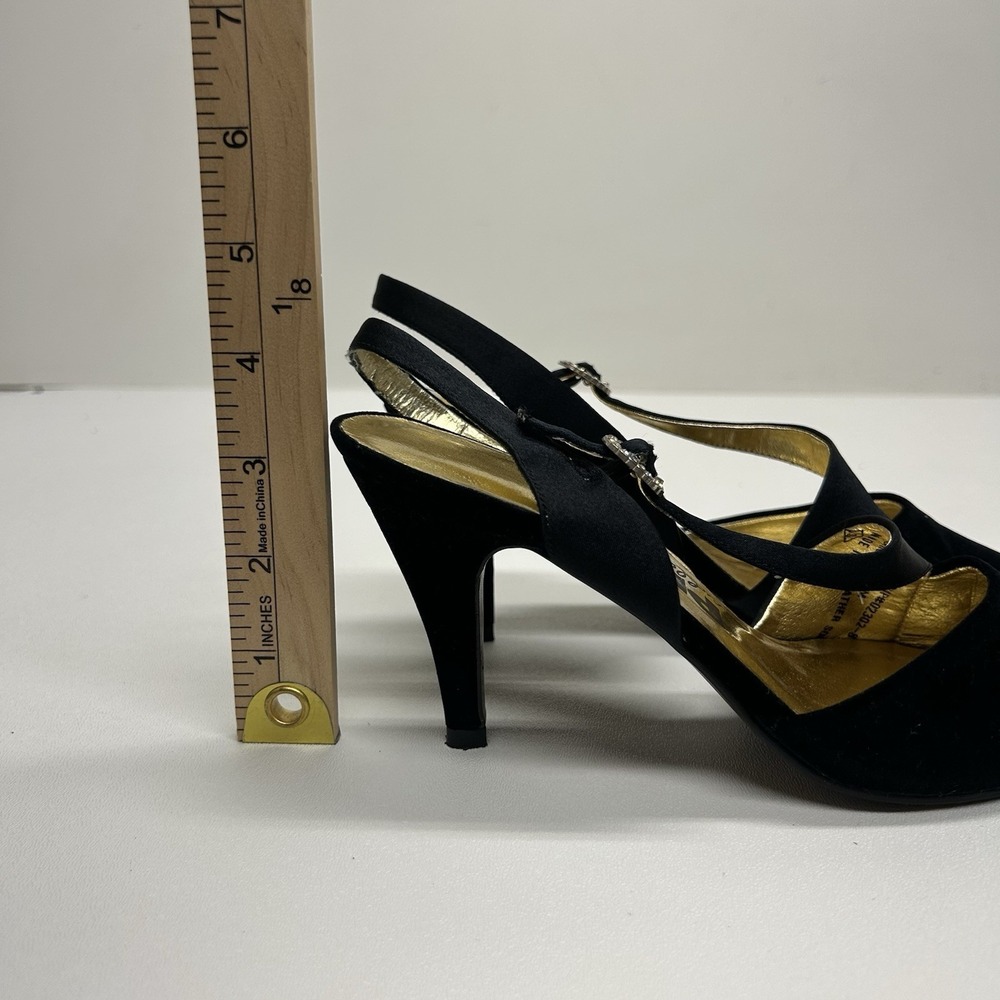 Vintage 90s PM Collection 925 Black Rhinestone Buckle Slingback Pumps Heels Sz 6 - Picture 13 of 13